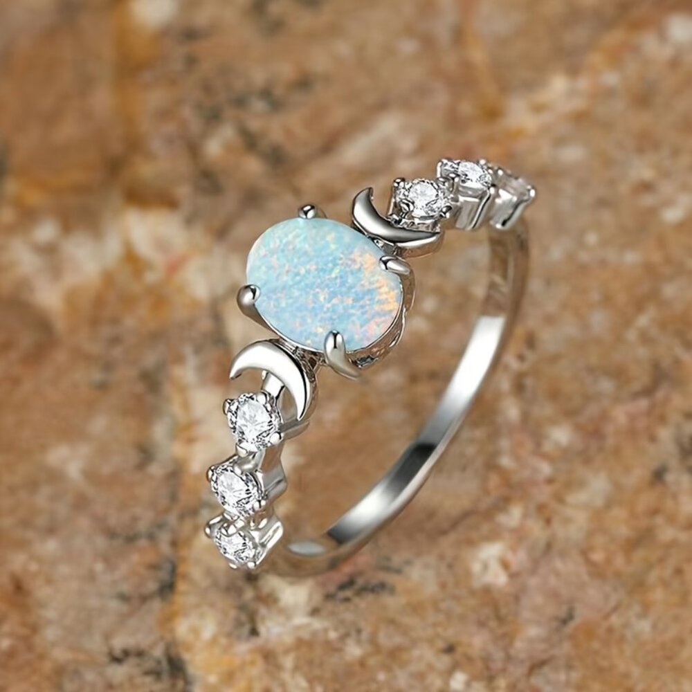 Rose Golden Synthetic Opal Ring - Picture 5 of 6